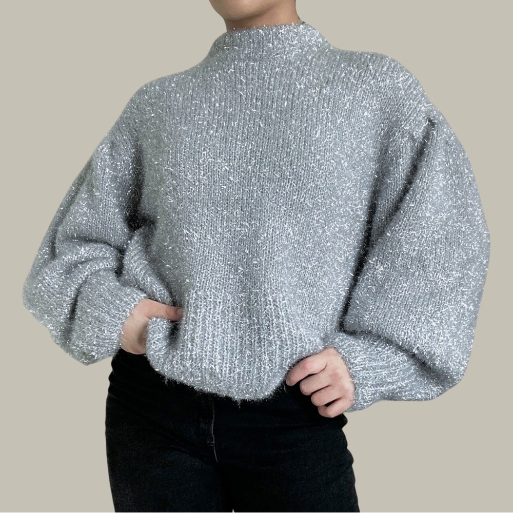 ⚡ Silver Sparkly Glam Sweater — Size S